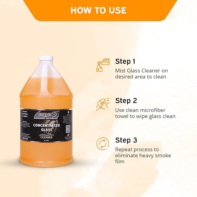 LANE'S Concentrated Auto Glass Cleaner | Tint-Safe Car Windshield, Window Cleaner | Removes Automotive Smoke Film, Fingerprints, & Smudges | Streak-Free, Safe for All Glasses | 128oz, 2 Pack