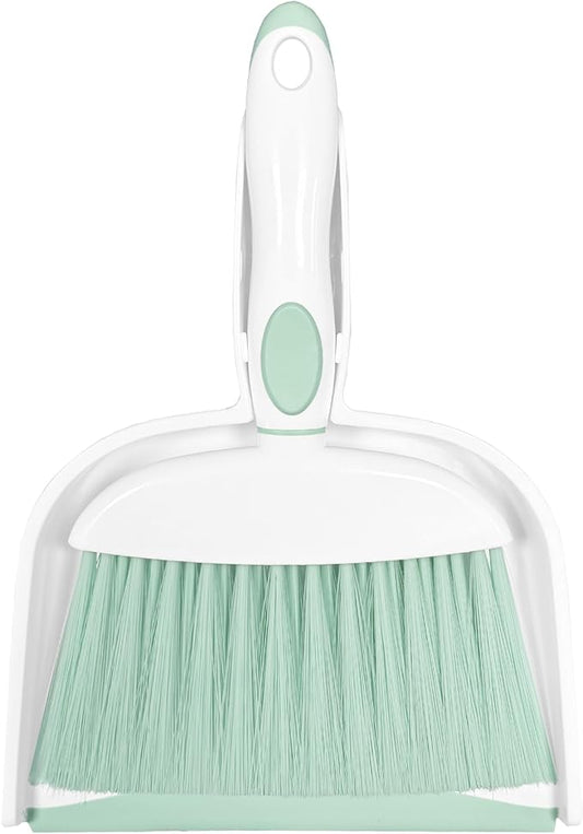 NBGYTECH Mini Broom and Dustpan Set Small Broom with Dustpan Combo Set Portable Cleaning Tools for Home Office RV Learning Camping (White+Green)