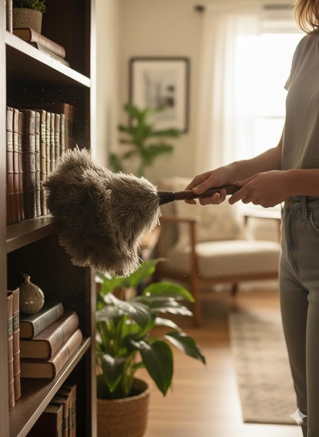AAYU Ostrich Feather Duster 22-24" inches | Natural Feathers Duster for Cleaning and Moping Genuine w/Long Wooden Handle Eco-Friendly Easy to Use (55 cm)