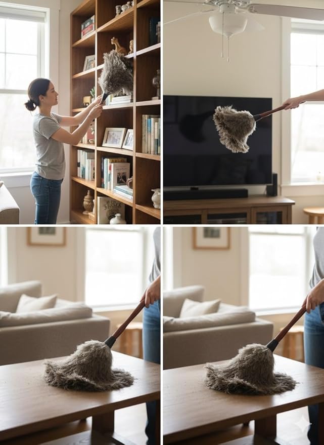 3-Pack Ostrich Feather Dusters, 14.5-inch with Wooden Handle for Gentle Cleaning (36 cm)