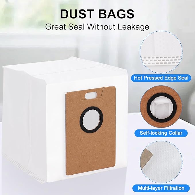 Dust Bags Replacement Compatible with Tapo RV30 Max Plus /RV20 Max Plus Vacuum Cleaner,Large Capacity Canister Vacuum Dust Bag Accessories Part (10 Pack)