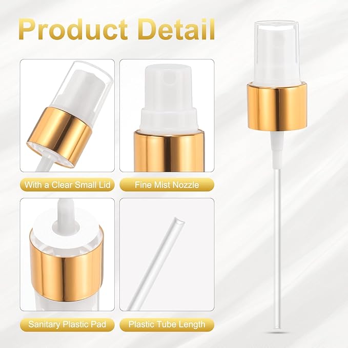 uxcell 6 Pcs Gold White Spray Top, 20/410 Fine Mist Sprayer Reusable Replacement Spray Bottle Pump Plastic Top for Cosmetic Perfume and Body Sprays Bottle