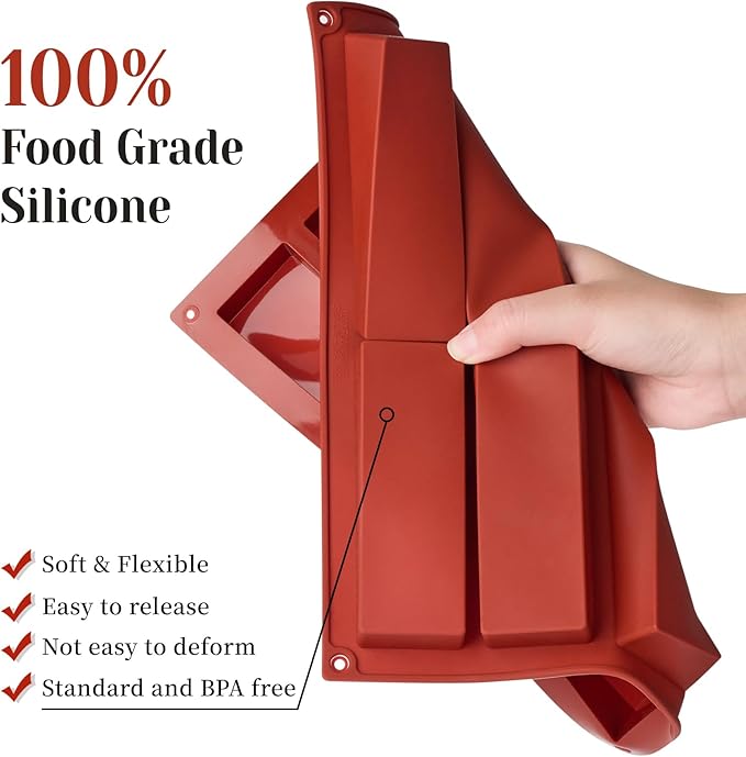 2 Pack Silicone Granola Bar Molds, 8 Cavity Rectangle Protein Bar Mold Silicone Baking Molds for Butter/Chocolate/Candy/Cereal/Energy Bars