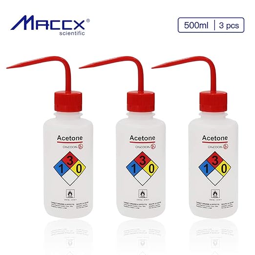 Acetone Narrow Mouth Wash Bottles, 3pcs of Vol.500ml, LDPE Material, WBA500-003