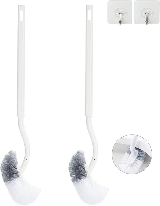 Ryhiac 2 Pack Curved Toilet Bowl Brush Without Holder for Bathroom, Compact Toilet Brush Durable Under The Rim Household Deep Cleaning Brushes (White Toilet Brush Without Holder)