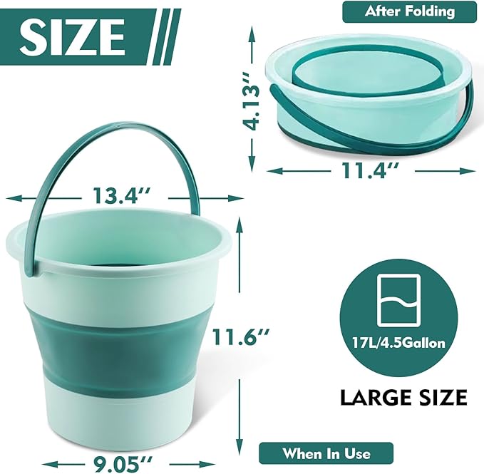 Collapsible Bucket 4.5 Gallon/17L Large Plastic Household Cleaning Mop Buckets Foldable Water Bucket for Car Wash Fishing Camping Beach (Green-Large)