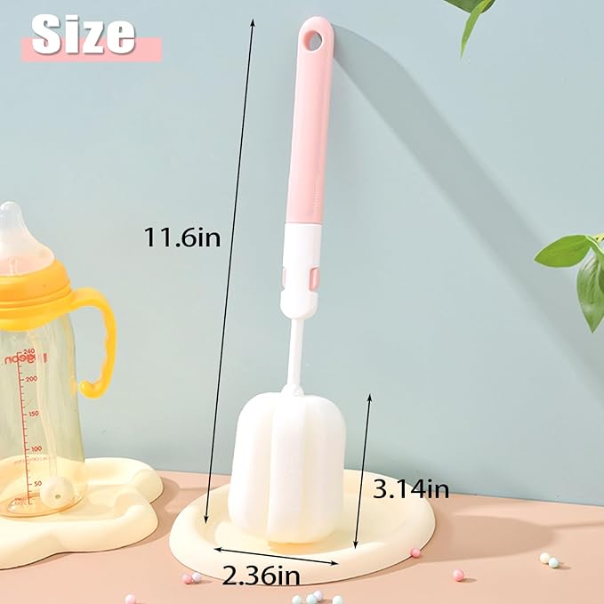 Sponge Bottle Brushes 3 Piece Baby Bottle Brushes Long Handle Cup Scrubber Brush Portable Sponge Bottle Cleaning Brush (3PCS)