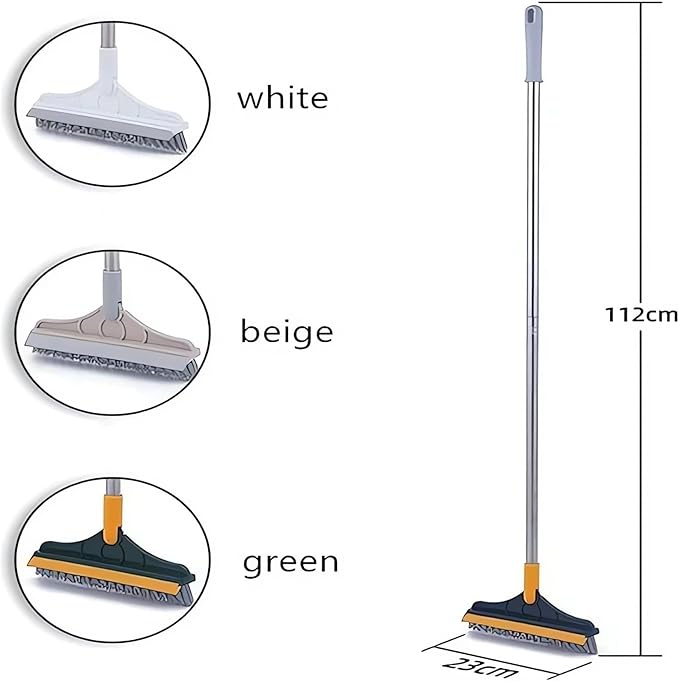 2 in 1 Cleaning Scrub Brush with Long Handle Heavy Duty - 2023 New Shower Powerful Brush and Scraper 2-in-1 Cleaning Tool with Soft Scraper Squeegee, V-Shaped Bristles Scrubber Deck Brush (White)