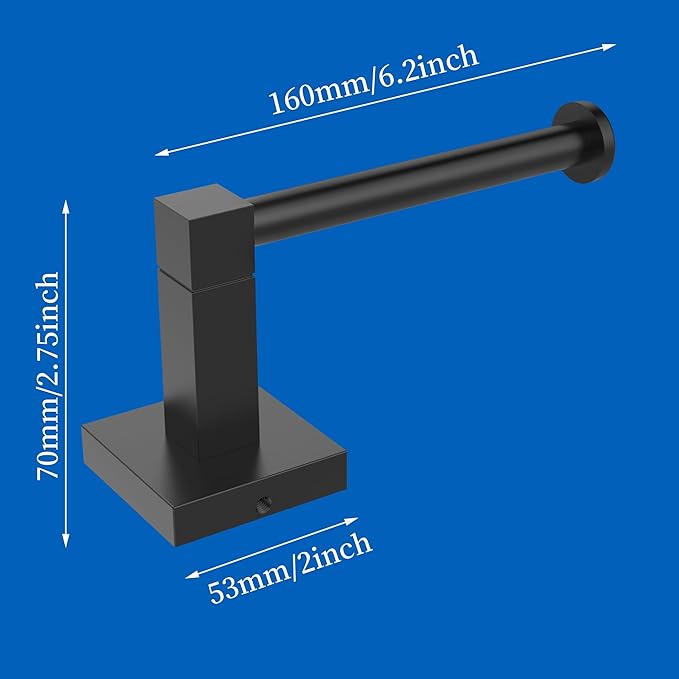 RUACQ Toilet Paper Holder Wall Mount,Square Base Tissue Roll Holder for Bathroom,Toilet Roll Holder Stainless Steel(Matte Black)