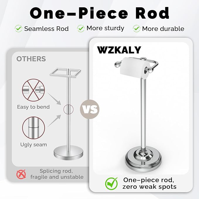 WZKALY Toilet Paper Holder Stand, Polished Chrome Toilet Paper Holder Free Standing, Post Pivoting Design & Stable Weighted Base SUS304 Stainless Steel for Bathroom(Mega Roll)