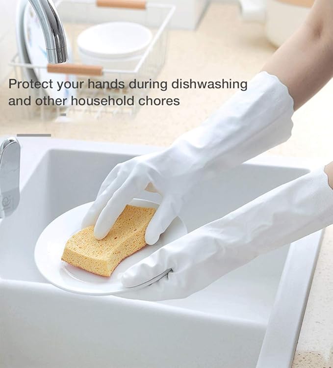 Alimat PluS 3 Pack Reusable Cleaning Gloves Latex Free, Dishwashing Gloves with Cotton Flock Liner and Embossed Palm, Waterproof Household Gloves for Laundry, Gardening (Large)