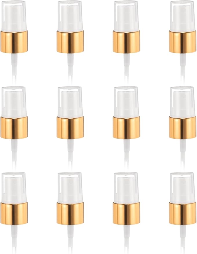 uxcell 12 Pcs Gold White Spray Top, 18/410 Fine Mist Sprayer Reusable Replacement Spray Bottle Pump Plastic Top for Cosmetic Perfume and Body Sprays Bottle