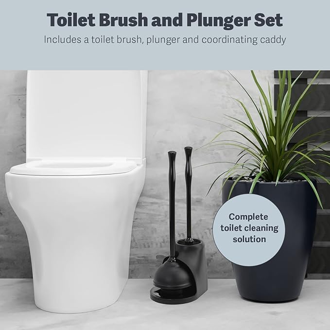 Casabella Bowl Brush & Plunger Combo - Heavy-Duty Toilet Plunger and Cleaning Brush, Ergonomic Handles, Durable BowlBrush, Tackles Tough Clogs, Discreet Storage (Pack of 6)