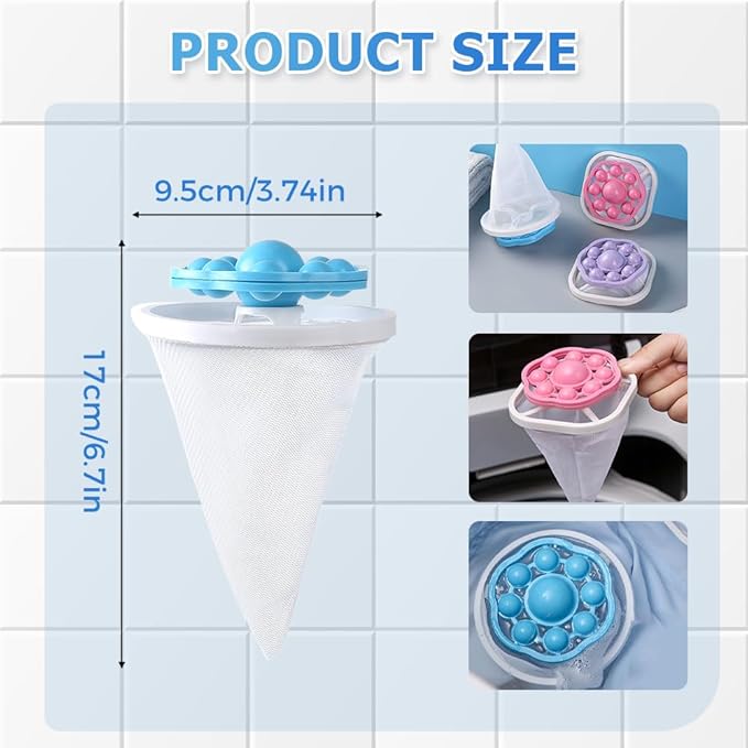 3PCS Floating Hair Filtering Mesh Removal, Reusable Lint Catcher for Washing Machine Wool Device, Pet Hair Remover Hair Filter Cleaning Mesh Bag (Mix)