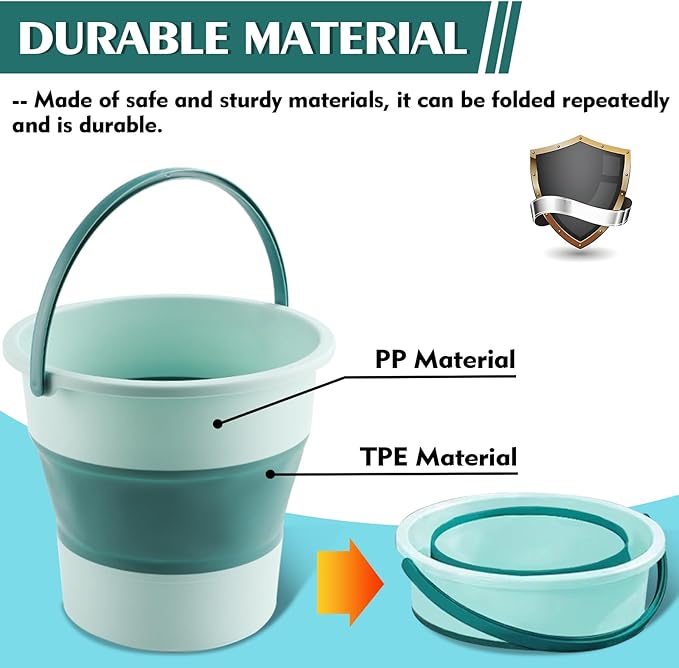 Collapsible Bucket 1.3 Gallon/5L Small Plastic Household Cleaning Mop Buckets Foldable Water Bucket for Car Wash Fishing Camping Beach (Green)