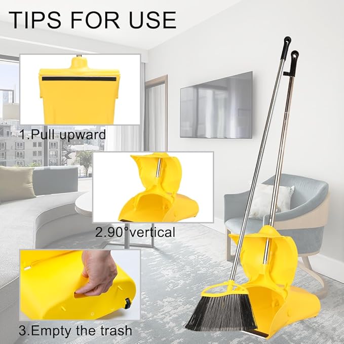 MuLing Heavy Duty Outdoor Broom and Dustpan Set - 145CM Extra Long Handle, Stiff Bristles for Tough Debris, Angled Broom Head - Ideal for Garage, Patio, Garden Kitchen House Floor Cleaning