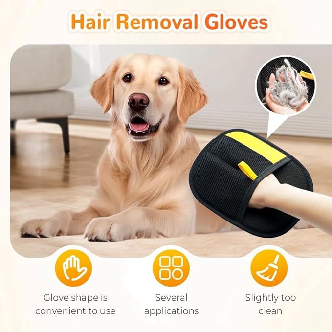 KOURRTER Pet Hair Removal Glove for Cats & Dogs, Upgraded Thickened Double Sided Grooming Glove, Powerful Cat Grooming Gloves, Reusable Hair Remover Glove for Couch, Furniture, Carpet, Curtain (2pcs)