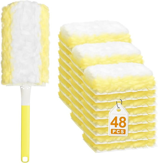 JOYMOOP Disposable Duster for Cleaning, with 2 Handles & 24 Ct Blue Heavy Duty Refills for Swiffer Feather Duster, Household Cleaning Tool for Electronics, Dusting Furniture, Blinds, Pet Hair