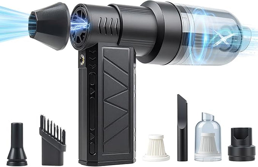 NUHFUFA 4-in-1 Compressed Air Duster with Light, Handheld Car Vacuum/Air Blower/Pump/Inflate 130000RPM Adjustable Electric Vacuum Cleaner for Computer Keyboard Car Home(Black)