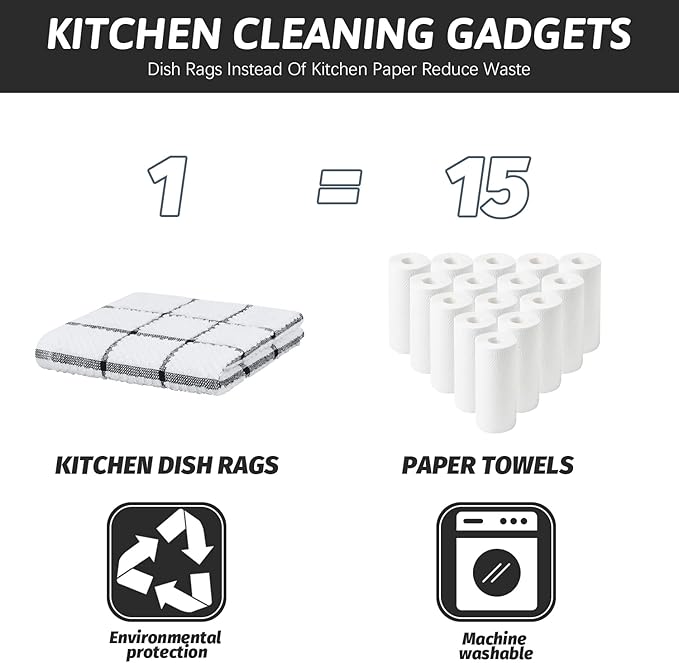 Nialnant 4 Pack Kitchen Dish Cloths,100% Cotton Dish Rags for Washing Dishes,Quick Drying Kitchen Towels,12x12 Inches,Black Plaid