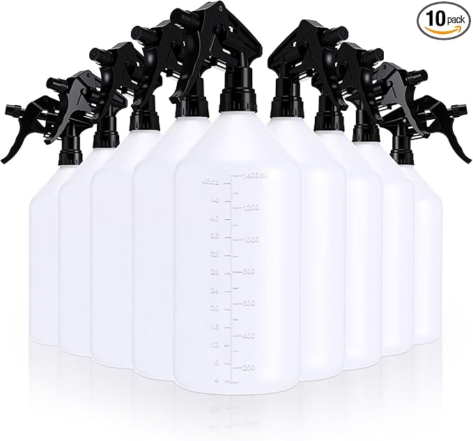 10 Pcs 48 oz Plastic Spray Bottle Bulk Refillable Empty Leakproof Heavy Duty Spray Bottles with Adjustable Nozzle for Cleaning Supplies Mist Bottles Planting (Black,Popular Style)