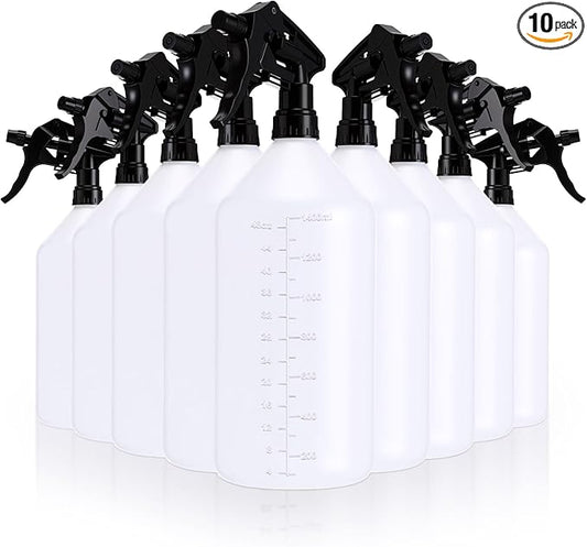10 Pcs 48 oz Plastic Spray Bottle Bulk Refillable Empty Leakproof Heavy Duty Spray Bottles with Adjustable Nozzle for Cleaning Supplies Mist Bottles Planting (Black,Popular Style)