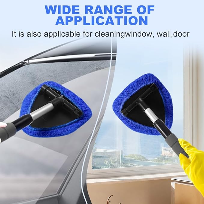 Generic Windshield Cleaning Tool, 2025 New Car Interior Window Cleaning Kit with Extendable Handle, 3 Reusable Microfiber Cloth Pads, Auto Glass Wiper for Windshield, Trucks, SUVs, RVs (Gray)