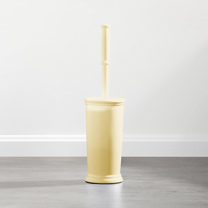 mDesign Toilet Bowl Brush and Holder - Covered Bathroom Brush - Standing Scrubber in Modern Holder - Space Saving, Deep Cleaning for Toilet - Hyde Collection - Light Yellow