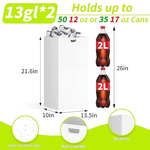 13 Gallon Disposable Trash Cans for Parties, 2 Pack Extra Large Portable Trash Can White Pop Up Trash Cans Bin, Recycle Collapsible Garbage Can Bins for Party Kitchen Camping Trash Can