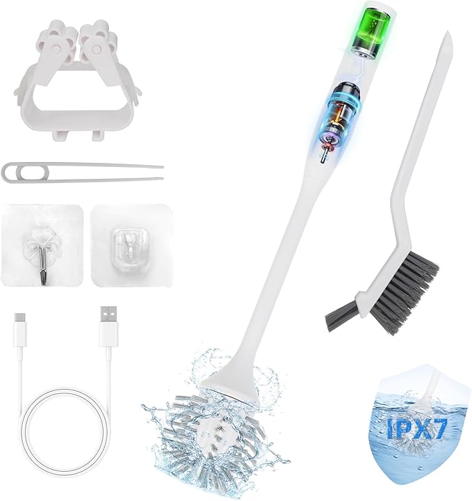 High-Power Electric Toilet Bowl Scrubber, 320RPM Turbo Speed Cordless Self-Cleaning Brush, Professional-Grade Spin Scrubber for Toilet & Bathtub, IPX7 Waterproof, 30dB Quiet, USB-C - White