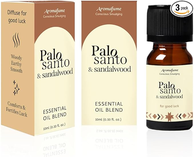 Palo Santo & Sandalwood Essential Oil Diffuser Blend by Aromafume | 3 x 10ml / 0.33 fl oz l Aromatherapy Oil for Smokeless Smudging | Natural Air fresheners for home | Spiritual Meditation Accessories