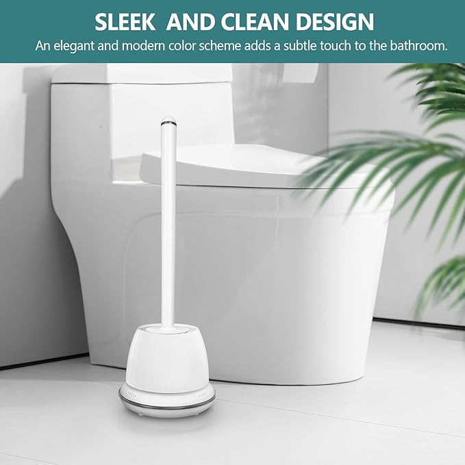 Toilet Brush and Holder Set, Black Toilet Bowl Brush with Solid Long Handle, Compact Toilet Scrubber, Toilet Bowl Cleaner Brush with No Leaks Ventilated Holder. RV, Bathroom Toilet Brush. Black. U