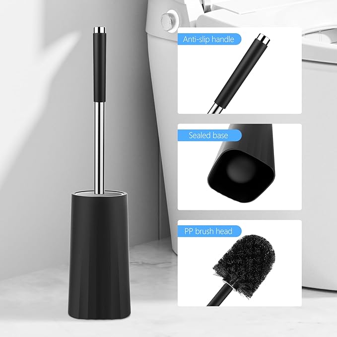 SetSail Toilet Brush, Compact Size Toilet Bowl Brush and Holder Toilet Brushes for Bathroom with Stainless Steel Handle Toilet Cleaner Brush with Durable Scrubbing Bristles, 2 Packs