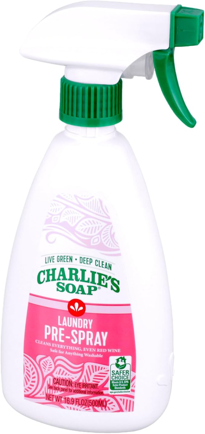 Charlie’s Soap Laundry Pre-Spray Stain Remover Refill Kit (91.9 fl oz), Natural Laundry Pretreat and Stain Remover (2 Pack - One 16.9oz Sprayer and One 75oz Refill)
