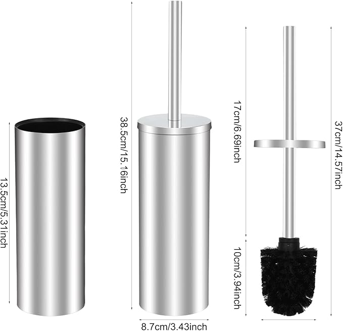 Toilet Brush and Holder Set - Stainless Steel Toilet Bowl Brush and Holder, Toilet Bowl Cleaner Brush for Bathroom (Silvery)