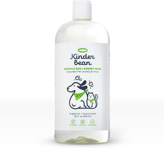 Kinderbean Dog and Cat Laundry Wash, 32 oz. Enzyme Formula Pet Laundry Detergent Removes Pet Odors, Cleans Stains from Cat Urine or Dog Urine, Safe Laundry Odor Eliminator for Bedding, Collars, Toys