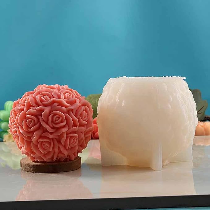 Large Rose Ball Candle Mold 3D Rose Flower Silicone Soap Mold for Fondant,Chocolate,Candy, Bath Bomb,Epoxy Resin,Plaster, Polymer Clay