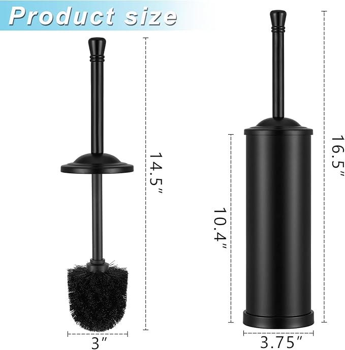Black Toilet Brush and Holder Set,304 Stainless Steel Toilet Bowl Brush and Holder for Bathroom,Heavy Duty Toilet Brush,Durable Scrubbing Bristles,Splash Resistant,Long Hanlde