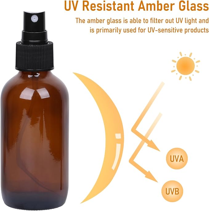 120ml Glass Spray Bottles with Fine Mist Sprayer 16Pack, Small Amber Glass Spray Bottles 4 oz for Perfumes,Cleaning Products,Pet Spray (4fl.oz, Set of 16)