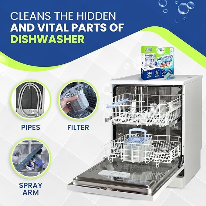 True Fresh Dishwasher Cleaner & Deodorizer Tablets 24-Pack – Deep Clean, Fresh, Sparkling Dishwasher Cleaning Tablets for Spray Arms, Filters & Drains – Removes Grease, Residue & Hard Water Buildup
