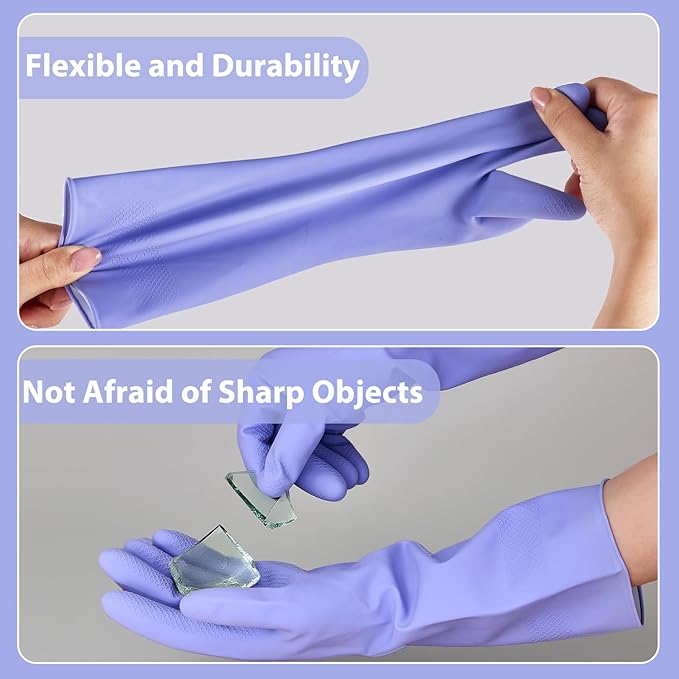 Rubber Kitchen Dishwashing Gloves - 4 Pairs Colorful Reusable Cleaning Gloves for Kitchen Washing Dishes and Household Cleaning (Medium, Blue+Pink+Yellow+Red)
