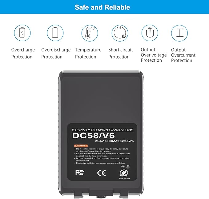 Bonacell 6.0Ah 21.6V Replacement for Dyson V6 Battery Compatible with 967810-23 VTC4 SV03 SV04 SV05 SV06 SV07 SV09 DC58 DC59 DC61 DC62 DC72 Animal V6 Absolute V6 Motorhead Handheld Vacuum + 2 Filters