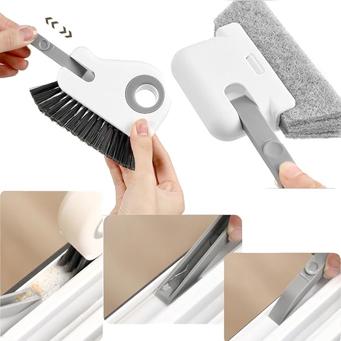 Heideryafei Window Track Cleaning Brush with Hidden Scraper for Sliding Door and Window Tracks, Shutters, Kitchen Sink Cleaning