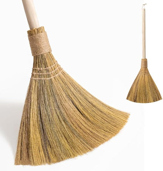TTS For Home Natural Whisk Sweeping Hand Handle Broom - Brooms for Wedding Jumping Ceremony Halloween DIY Decoration - Vietnamese Straw Soft Broom - 12.2" Width, 28.35" Length