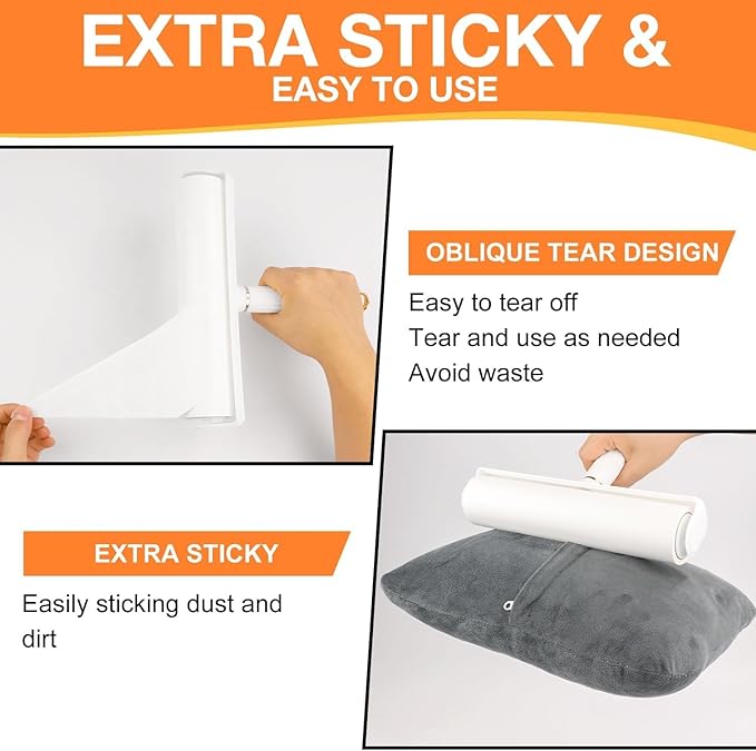 LINSIRON Large Lint Roller Pet Hair Remover 270 Adhesive Sheets Rollers 9.45 Extra Sticky Dog Cat Adjustable Handle 7.9-47.6 Inch, 3 Replaceable Rolls 90 Sheets Each, 3 Extension Rods for 4 Heights﻿
