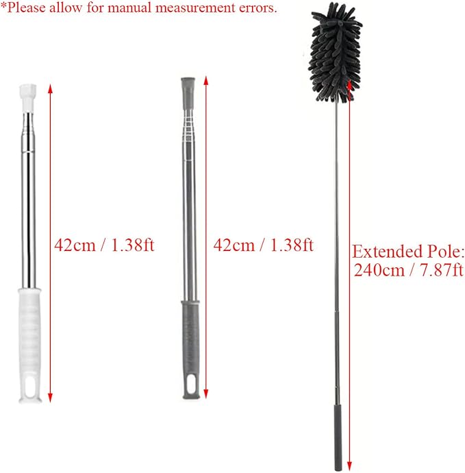 TopHomer Fiber Feather Duster with Stainless Steel Extendable Pole, Ceiling Fan Cleaner for Cobwebs High Ceiling Fan, Interior Roof, Wet & Dry Use (Model A)