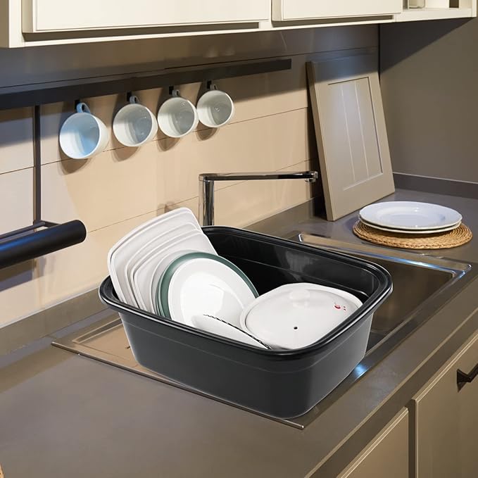 Ramddy 2 Pack 18 Quart Plastic Washing Basin Tub, Black Rectangle Dish Pan
