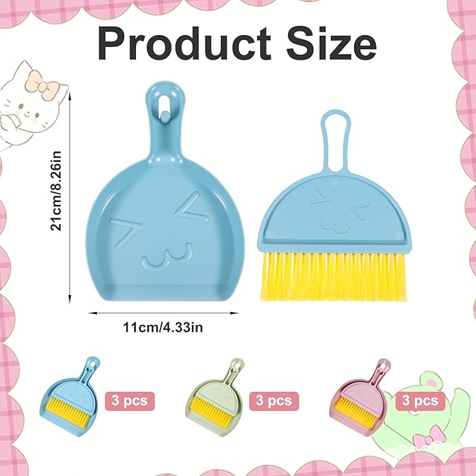 PercyEffie 9pcs mini Broom and Dustpan Set Small Broom and Dustpan Set with Handle Portable Desktop Sweep Tools mini dustpans and Brush Sets for Car Interior,Cleaning Tools,Sofa3 Colors