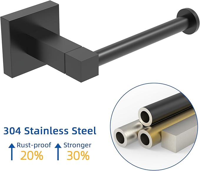 RUACQ Toilet Paper Holder Wall Mount,Square Base Tissue Roll Holder for Bathroom,Toilet Roll Holder Stainless Steel(Matte Black)