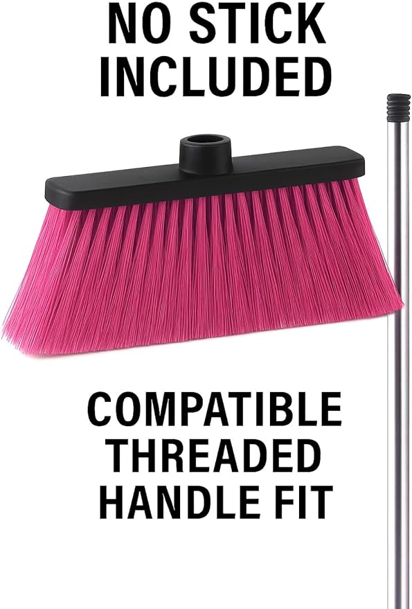 Healing Atlas ALMA Pink 14" Lightweight Push Broom Head – Soft Sweep Flagged Tips – Universal 7/8" Thread – Indoor Cleaning – Recycled PP (Pink, ALMA)